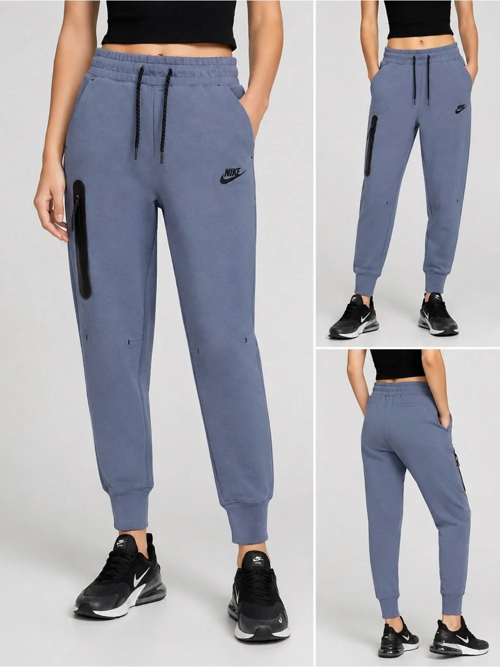 Nike Tech Fleece Joggers Women XS Slate Blue Black Zip Pocket